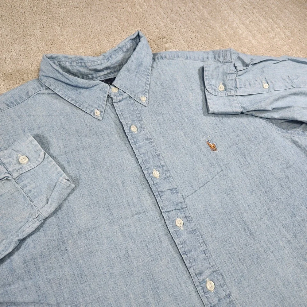 Vintage Polo Ralph Lauren Chambray Shirt Men XL Classic Fit Lightweight Denim - Picture 1 of 10